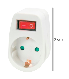 Tradineur - Adaptador simple con interruptor, 1 toma schuko, ladrón sencillo, enchufe de pared para oficina, hogar, 16A/250V, máx. 3680 W (Blanco)