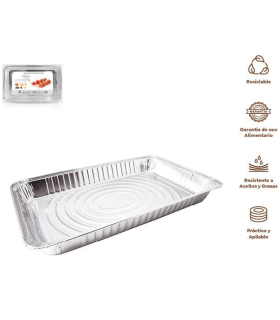 Tradineur - Bandeja de aluminio rectangular, ideal para hornear, higiénica y resistente, recetas al horno, postres, verduras, asados, 52 x 32,5 x 5,5 cm