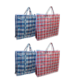 Tradineur - Pack de 4 bolsas plásticas de rafia, incluyen cremallera y asas, reutilizables, mudanzas, almacenamiento de ropa, juguetes, mantas, 60 x 60 x 18 cm, color aleatorio