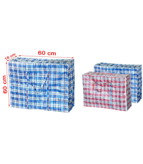 Tradineur - Pack de 4 bolsas plásticas de rafia, incluyen cremallera y asas, reutilizables, mudanzas, almacenamiento de ropa, juguetes, mantas, 60 x 60 x 18 cm, color aleatorio