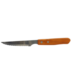 Tradineur - Cuchillo chuletero de sierra, hoja de acero inoxidable de 10 cm y mango de madera, cubiertos clásicos, apto para lavavajillas, 21 cm