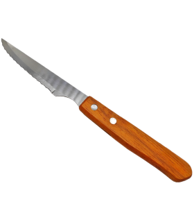 Tradineur - Cuchillo chuletero de sierra, hoja de acero inoxidable de 10 cm y mango de madera, cubiertos clásicos, apto para lavavajillas, 21 cm