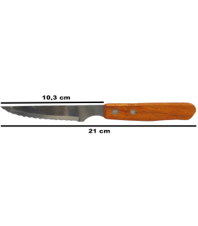 Tradineur - Cuchillo chuletero de sierra, hoja de acero inoxidable de 10 cm y mango de madera, cubiertos clásicos, apto para lavavajillas, 21 cm