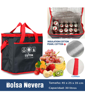 Tradineur - Bolsa térmica porta alimentos, nevera con asas, correa ajustable y aislante interior, plegable, picnic, playa, camping (30 litros, 45 x 25 x 35 cm)