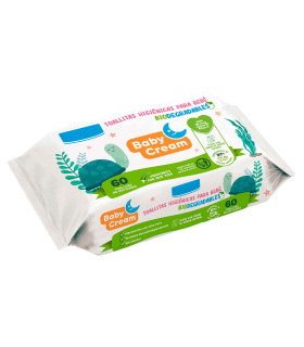 Tradineur - Toallitas húmedas para bebé Baby Cream - Incluye 60 Unidades - Material Natural - Biodegradable - Incluye tapa.