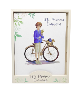 Tradineur - Libro de Primera Comunión con tapa dura, 44 páginas, incluye espacios para fotos, dedicatorias, datos personales, regalo - 29 x 23,7 x 1 cm (Niño - Bicicleta)