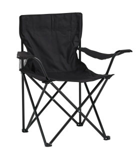 Tradineur - Silla de camping plegable con reposabrazos y portavasos, acero y poliéster, incluye bolsa de transporte, máximo 120 kg, acampada, pesca, jardín (Negro - 80 x 49 x 48 cm)