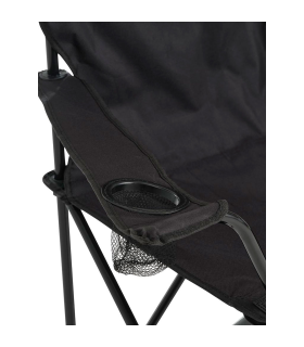 Tradineur - Silla de camping plegable con reposabrazos y portavasos, acero y poliéster, incluye bolsa de transporte, máximo 120 kg, acampada, pesca, jardín (Negro - 80 x 49 x 48 cm)