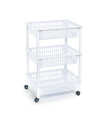 Tradineur - Carro verdulero blanco modelo PLFT con ruedas 3 cestas 40 x 30 x 61,5 cm . Carrito portaobjetos estantes multiusos para organizar los espacios domésticos