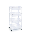 Tradineur - Carro verdulero blanco modelo PLFT con ruedas 4 cestas 85 x 40 x 30 cm . Carrito portaobjetos estantes multiusos para organizar los espacios domésticos