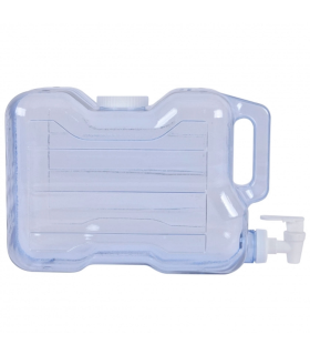 Tradineur - Dispensador de bebidas reutilizable de plástico, botella con grifo y asa, recipiente para servir agua, bebidas frías, refrescos, frigorífico, nevera (7,8 litros, 20 x 16 x 35 cm)