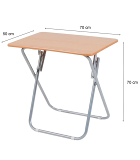 Tradineur - Mesa auxiliar plegable con estructura de madera y metal, altura fija, patas antideslizantes, portátil, jardín, terraza, hogar, 70 x 70 x 50 cm