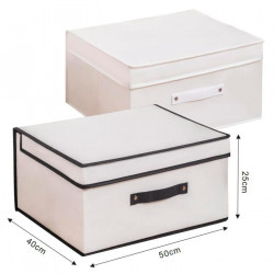 Tradineur - Organizador rectangular de tela, caja plegable con asa, ordenación, ropa, fácil de limpiar, antipolvo, antihumedad,