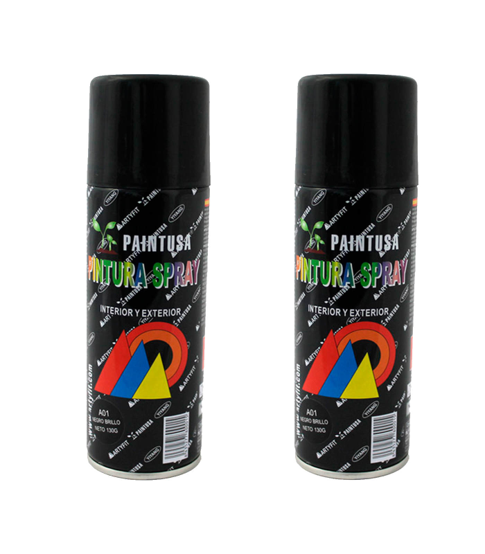 Montoro - Pack 2 botes de pintura en spray negro brillo A01 200 ml, válido para multitud de superficies de interior y exterior. Pintura en spray, válida para distintos materiales de 17 x 5 x 5 cm