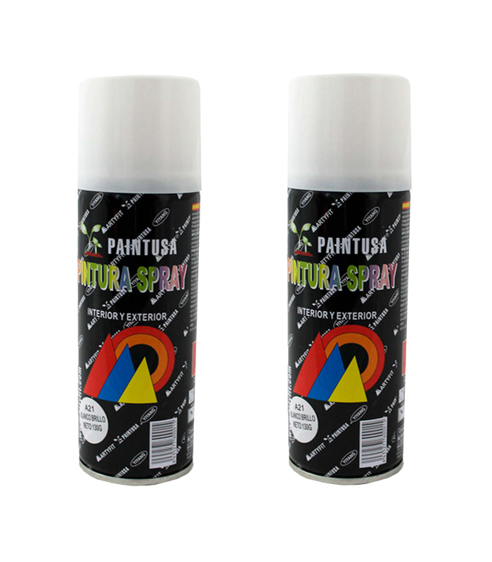 Montoro - Pack 2 botes de pintura en spray blanco brillo A21 200 ml, válido para multitud de superficies de interior y exterior. Pintura en spray, válida para distintos materiales de 17 x 5 x 5 cm