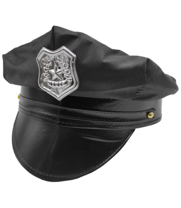 Tradineur - Gorra de policía para adulto, 100% poliéster, sombrero, gorro para disfraz de agente de la ley, accesorio de carnaval, Halloween, cosplay, fiestas (Negro, 25 x 25 x 17 cm)