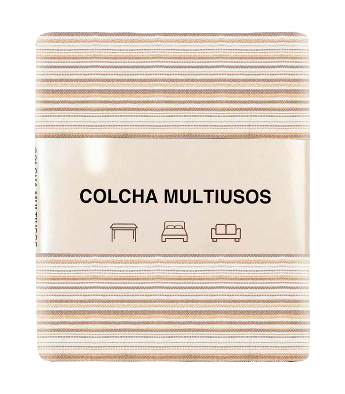 Tradineur - Colcha Multiusos - Fabricada en España - 70% Algodón / 30% Poliéster - Apto para Cama, Muebles y mesas - 270 x 200 cm - Color Raya Crudo