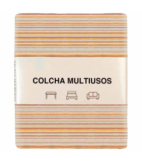 Tradineur - Colcha Multiusos - Fabricada en España - 70% Algodón / 30% Poliéster - Apto para Cama, Muebles y mesas - 270 x 200 cm - Color Raya Camel