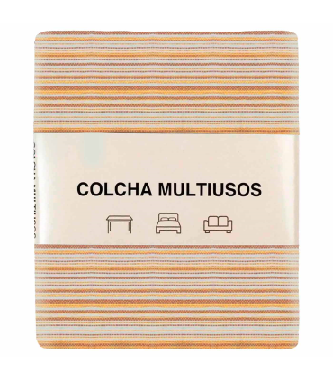 Tradineur - Colcha Multiusos - Fabricada en España - 70% Algodón / 30% Poliéster - Apto para Cama, Muebles y mesas - 270 x 200 cm - Color Raya Camel