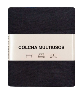 Tradineur - Colcha Multiusos - Fabricada en España - 70% Algodón / 30% Poliéster - Apto para Cama, Muebles y mesas - 270 x 200 cm - Color Negro