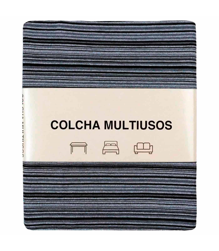 Tradineur - Colcha Multiusos - Fabricada en España - 70% Algodón / 30% Poliéster - Apto para Cama, Muebles y mesas - 270 x 230 cm - Color Raya Negro