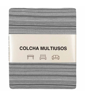 Tradineur - Colcha Multiusos - Fabricada en España - 70% Algodón / 30% Poliéster - Apto para Cama, Muebles y mesas - 270 x 230 cm - Color Raya Gris