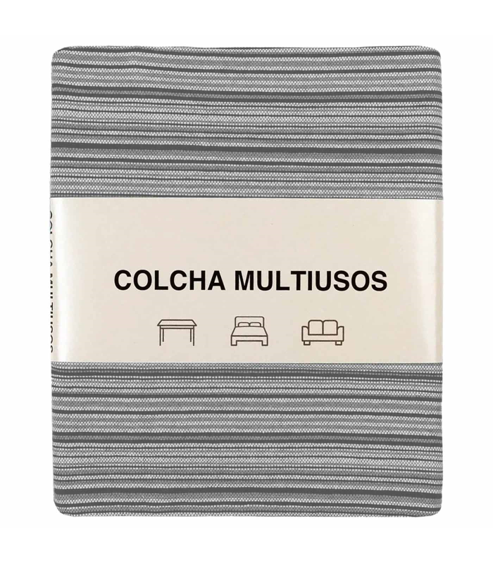 Tradineur - Colcha Multiusos - Fabricada en España - 70% Algodón / 30% Poliéster - Apto para Cama, Muebles y mesas - 270 x 230 cm - Color Raya Gris