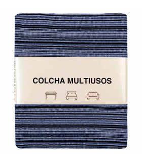 Tradineur - Colcha Multiusos - Fabricada en España - 70% Algodón / 30% Poliéster - Apto para Cama, Muebles y mesas - 270 x 230 cm - Color Raya Azul