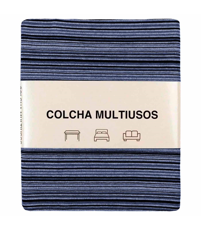 Tradineur - Colcha Multiusos - Fabricada en España - 70% Algodón / 30% Poliéster - Apto para Cama, Muebles y mesas - 270 x 230 cm - Color Raya Azul