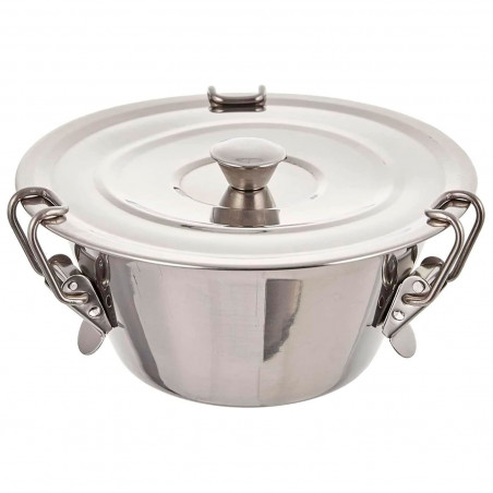 Tradineur - Flanero de acero Inoxidable con tapa y cierres de pinzas - Recipiente para elaborar flanes, repostería, cocina - Apt