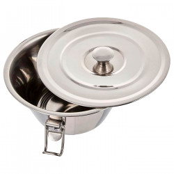 Tradineur - Flanero de acero Inoxidable con tapa y cierres de pinzas - Recipiente para elaborar flanes, repostería, cocina - Apt