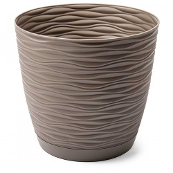 Tradineur - Maceta redonda con plato - Diseño Wind (Ø 15 cm) - Fabricado en plástico - Ideal para jardín exterior, terraza o bal