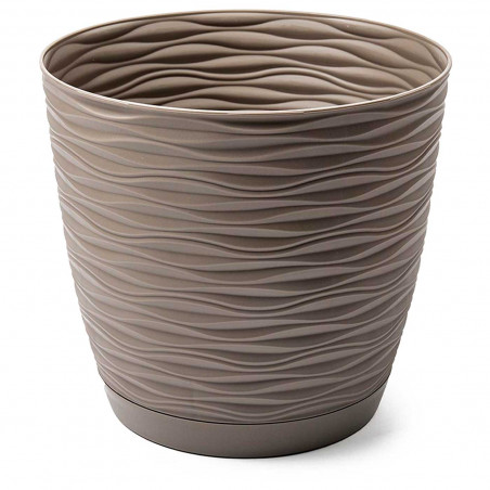 Tradineur - Maceta redonda con plato - Diseño Wind (Ø 15 cm) - Fabricado en plástico - Ideal para jardín exterior, terraza o bal