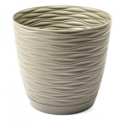 Tradineur - Maceta redonda con plato - Diseño Wind (Ø 15 cm) - Fabricado en plástico - Ideal para jardín exterior, terraza o bal