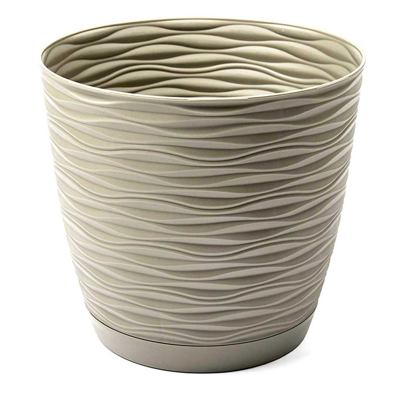 Tradineur - Maceta redonda con plato - Diseño Wind (Ø 15 cm) - Fabricado en plástico - Ideal para jardín exterior, terraza o bal Tradineur - Maceta redonda con plato - Diseño Wind (Ø 15 cm) - Fabricado en plástico - Ideal para jardín exterior, terraza o bal