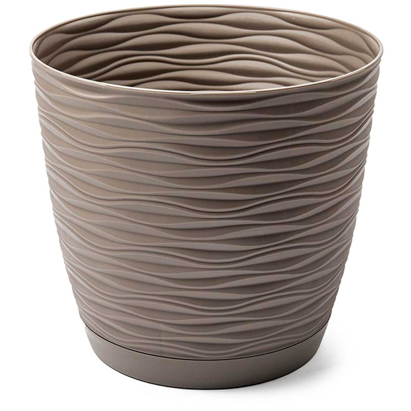 Tradineur - Maceta redonda con plato - Diseño Wind (Ø 23 cm) - Fabricado en plástico - Ideal para jardín exterior, terraza o bal Tradineur - Maceta redonda con plato - Diseño Wind (Ø 23 cm) - Fabricado en plástico - Ideal para jardín exterior, terraza o bal