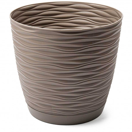 Tradineur - Maceta redonda con plato - Diseño Wind (Ø 23 cm) - Fabricado en plástico - Ideal para jardín exterior, terraza o bal