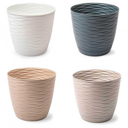 Tradineur - Maceta redonda con plato - Diseño Wind (Ø 23 cm) - Fabricado en plástico - Ideal para jardín exterior, terraza o bal