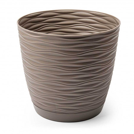 Tradineur - Maceta redonda con plato - Diseño Wind (Ø 27 cm) - Fabricado en plástico - Ideal para jardín exterior, terraza o bal