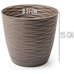 Tradineur - Maceta redonda con plato - Diseño Wind (Ø 27 cm) - Fabricado en plástico - Ideal para jardín exterior, terraza o bal