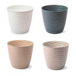 Tradineur - Maceta redonda con plato - Diseño Wind (Ø 27 cm) - Fabricado en plástico - Ideal para jardín exterior, terraza o bal