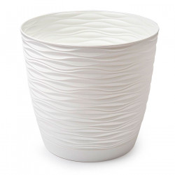 Tradineur - Maceta redonda con plato - Diseño Wind (Ø 27 cm) - Fabricado en plástico - Ideal para jardín exterior, terraza o bal