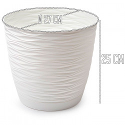 Tradineur - Maceta redonda con plato - Diseño Wind (Ø 27 cm) - Fabricado en plástico - Ideal para jardín exterior, terraza o bal