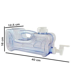 Tradineur - Dispensador de bebidas de plástico 3,8 litros con grifo y asa, 16 x 12,5 x 40 cm, botella dispensadora agua para frigorífico, tanque, garrafa reutilizable con grifo para nevera