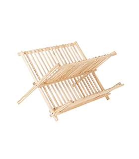 Escurreplatos de madera plegable, escurridor de platos, 43 x 37 x 29 cm, estante, soporte para vajilla, 2 niveles, organizador de platos para fregadero, cocina