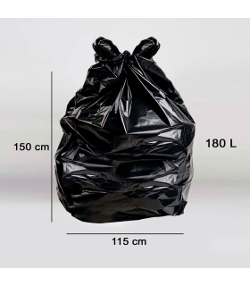 Tradineur - Pack de 10 bolsas de basura XXL, plástico reciclado, resistentes y antigoteo, ecológicas, reciclables, aptas para cubos de basura, hostelería (Negro, 180 litros, 115 x 150 cm)