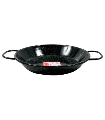 Tradineur - Paellera valenciana esmaltada, 1 ración, cocinar arroces, apta para gas, vitrocerámica, cocina eléctrica y lavavajillas (Negro, Ø 20 cm)