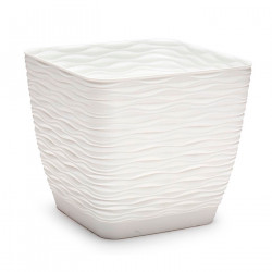Tradineur - Maceta Cuadrada con plato - Diseño Wind - Fabricado en plástico - Ideal para jardín exterior, terraza o balcón - 14