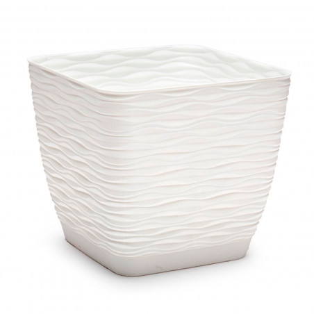 Tradineur - Maceta Cuadrada con plato - Diseño Wind - Fabricado en plástico - Ideal para jardín exterior, terraza o balcón - 14