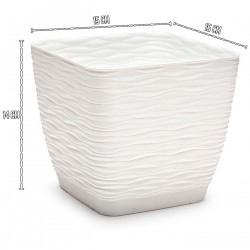 Tradineur - Maceta Cuadrada con plato - Diseño Wind - Fabricado en plástico - Ideal para jardín exterior, terraza o balcón - 14